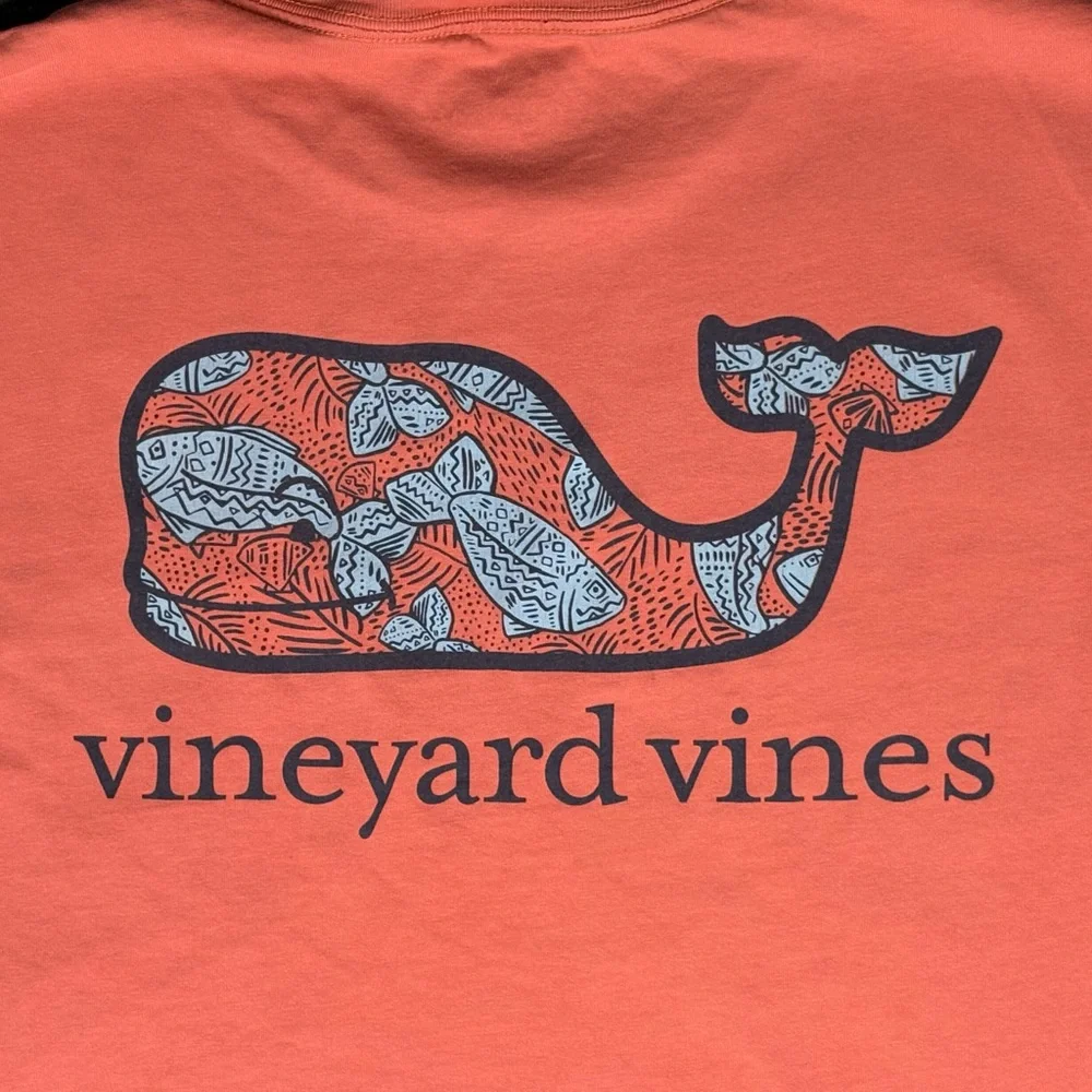 Vineyard Vines Coral Pocket T-Shirt Whale Logo Back Graphic 100% Cotton L - Picture 4 of 6